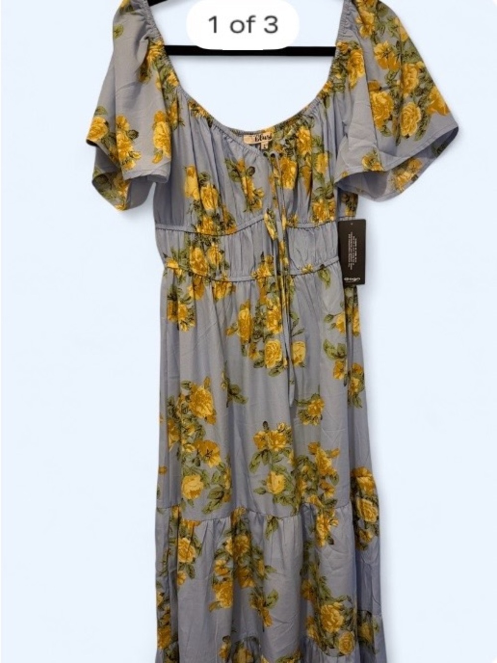 Blush Grey Maxi Dress with Yellow Rose Print